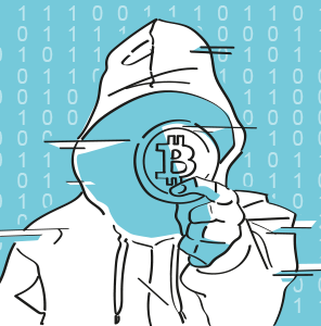 Illustration eines Cypherpunk im Blogbeitrag zur Geschihcte der Kryptowährungen.