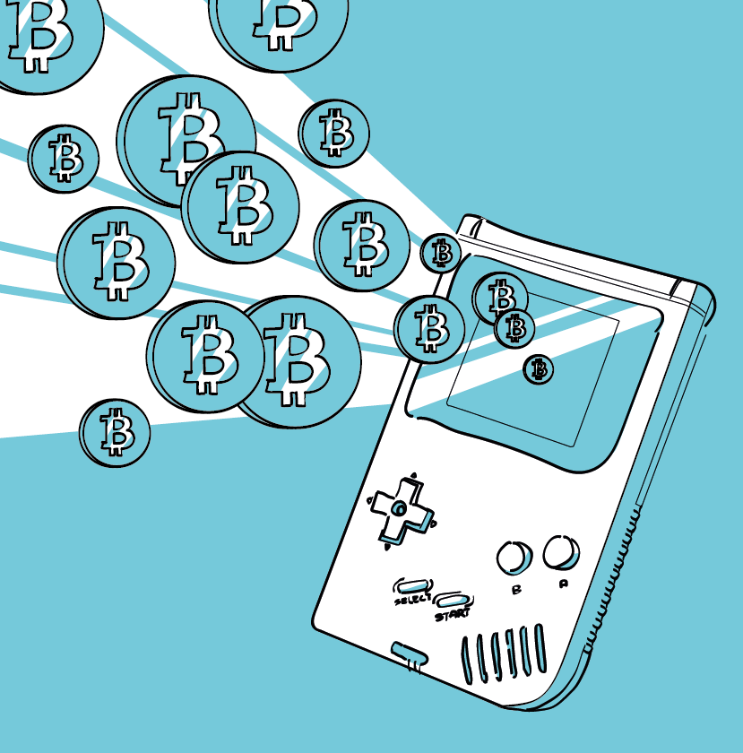 Illustration des Minings mit einem Gameboy im Blogbeitrag zur Geschichte der Kryptowährungen.