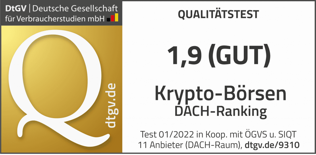 Deutsche Gesellschaft für Verbraucherstudien - Qualitätstest - 1,9 (Gut) - Krypto-Börsen DACH-Ranking